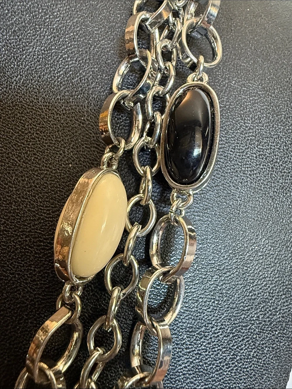 Layered Black and Cream Multi-Strand Silver Tone Necklace - Women Jewelry